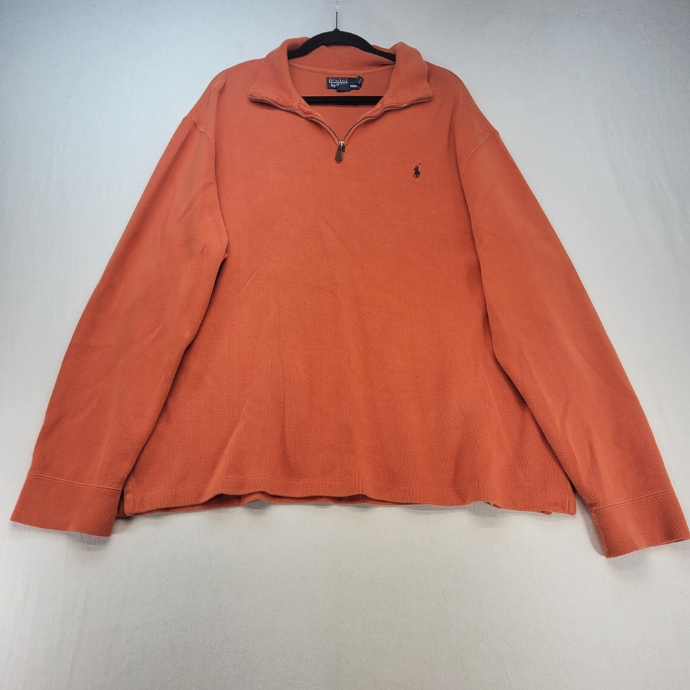 Polo Ralph Lauren Pullover Mens XXL Orange Preppy Quarter Zip Cotton Sweater